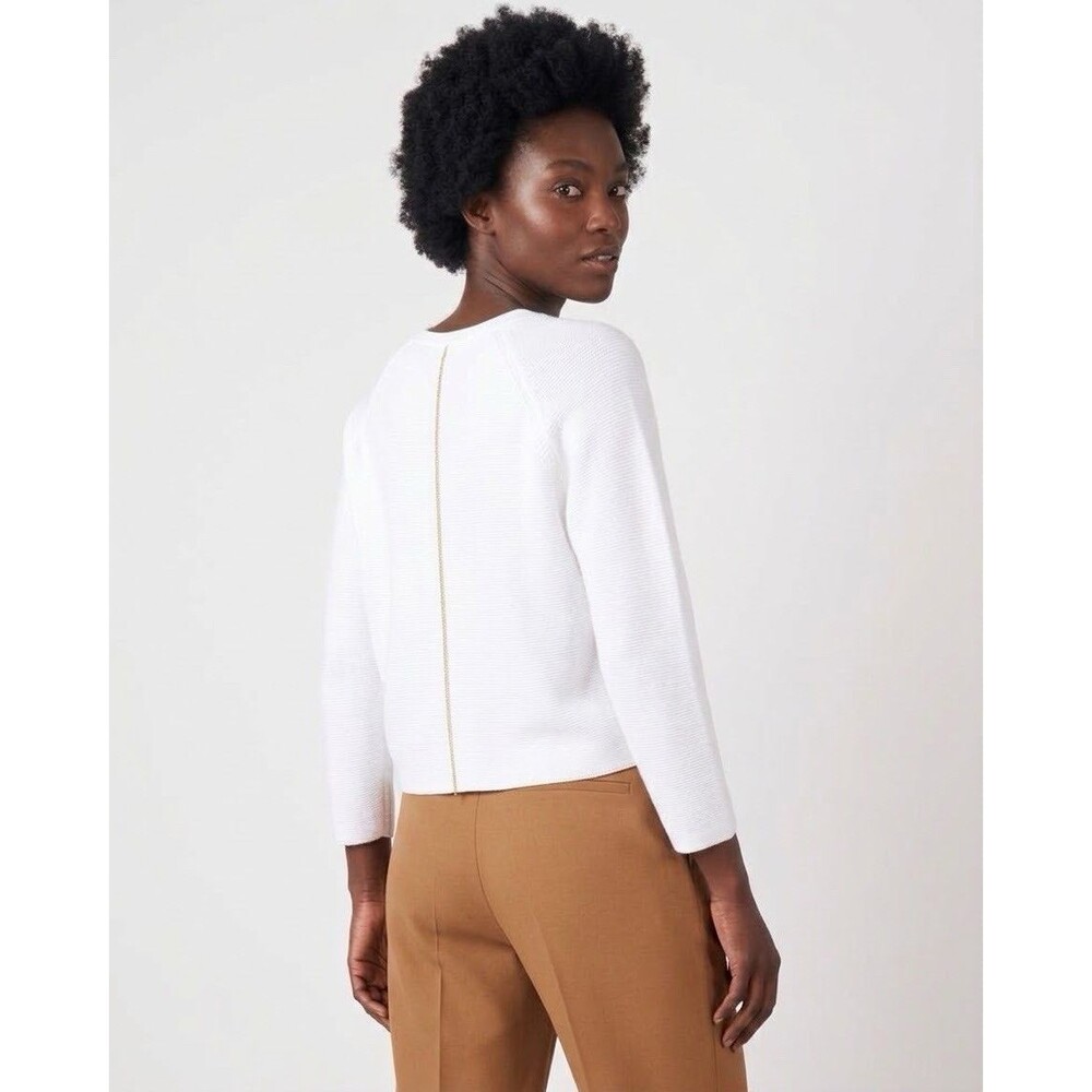 Henry Christ Womens Large Roundneck Pullover w/ Raglan Sleeves White Cotton Gold